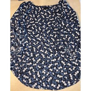 Ann Taylor Floral Blouse‎ Long Sleeve Casual Top Blue White XS